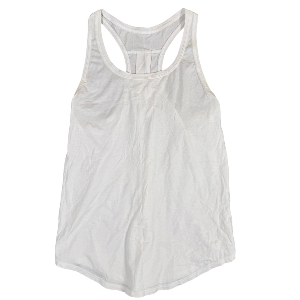 Lululemon White Racerback Athletic Tank Top Pleated Back Yoga Gym Womens S READ